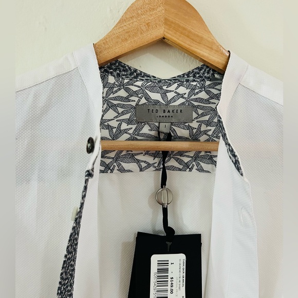 Ted Baker NWT Mens Short Sleeve Button Up Grandad Collar in White Size 1 / XS - Picture 3 of 9